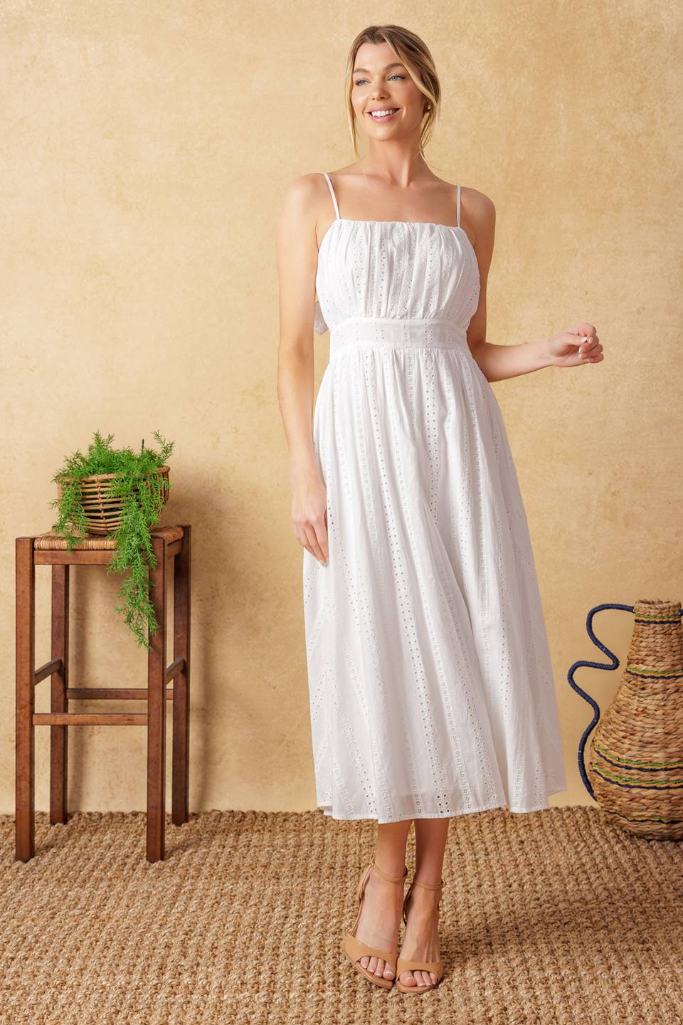 BACK AND FORTH EYELET MIDI DRESS Flying Tomato